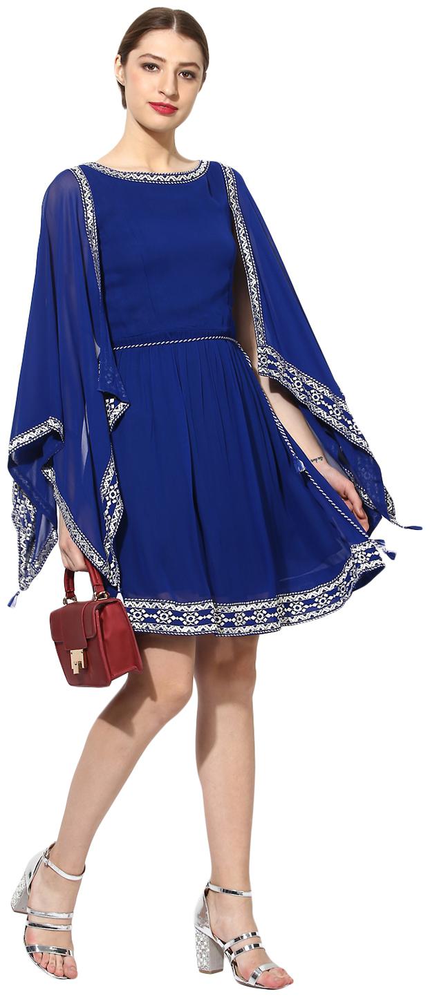 

Soie Blue Striped Fit flare dress