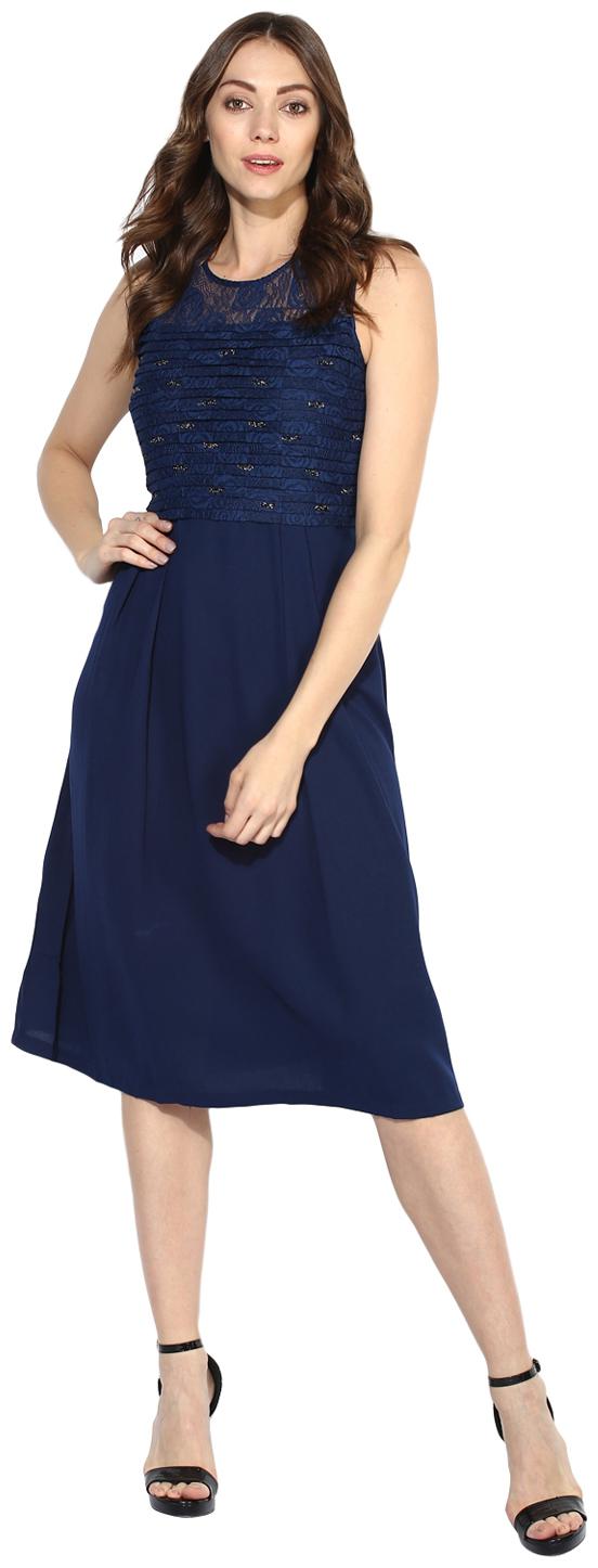 

Soie Women s Lace And Embelished Fit And Flare Dress (with separate sleeves provided)