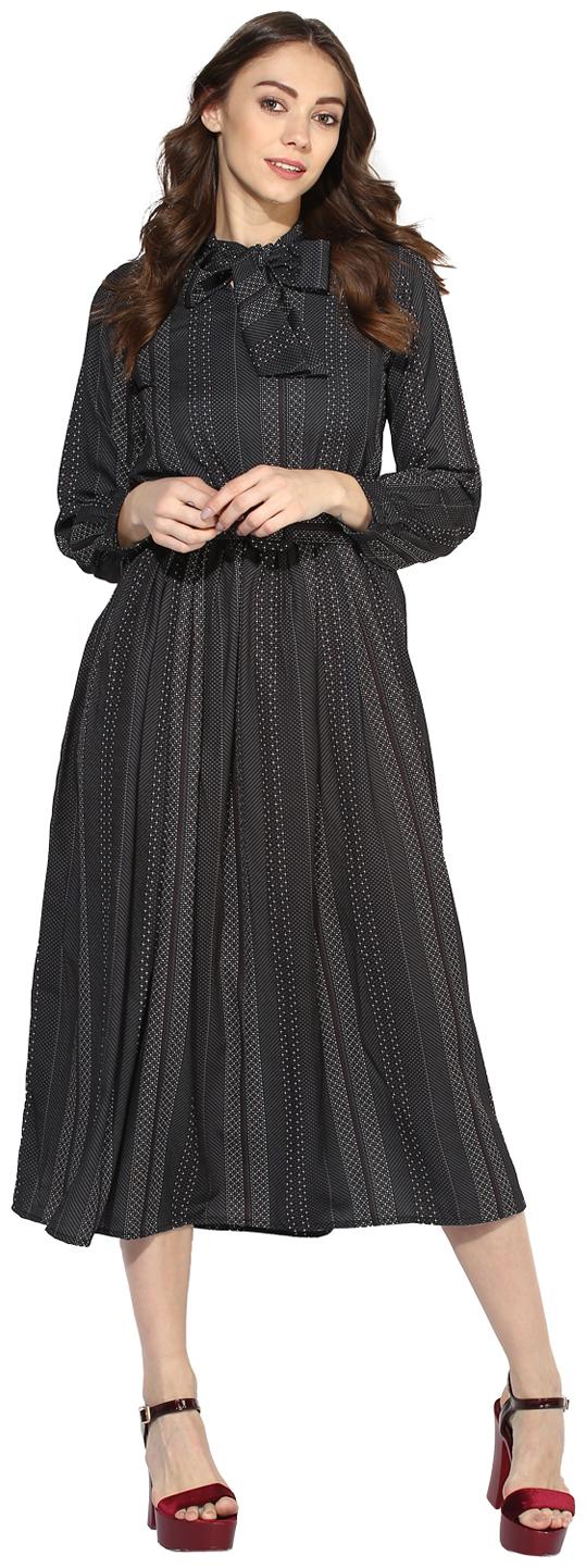 

Soie Black Printed Fit flare dress