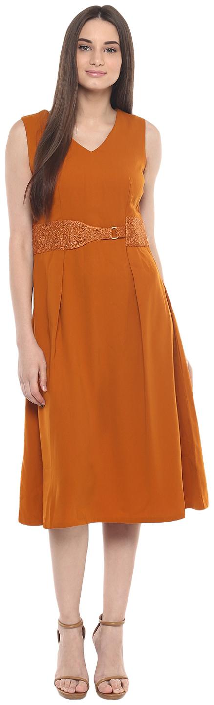 

Soie Brown Solid A-line dress