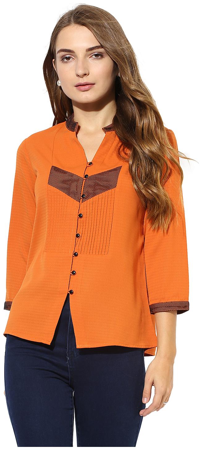

Soie Women s Orange Contrast Detailing Top
