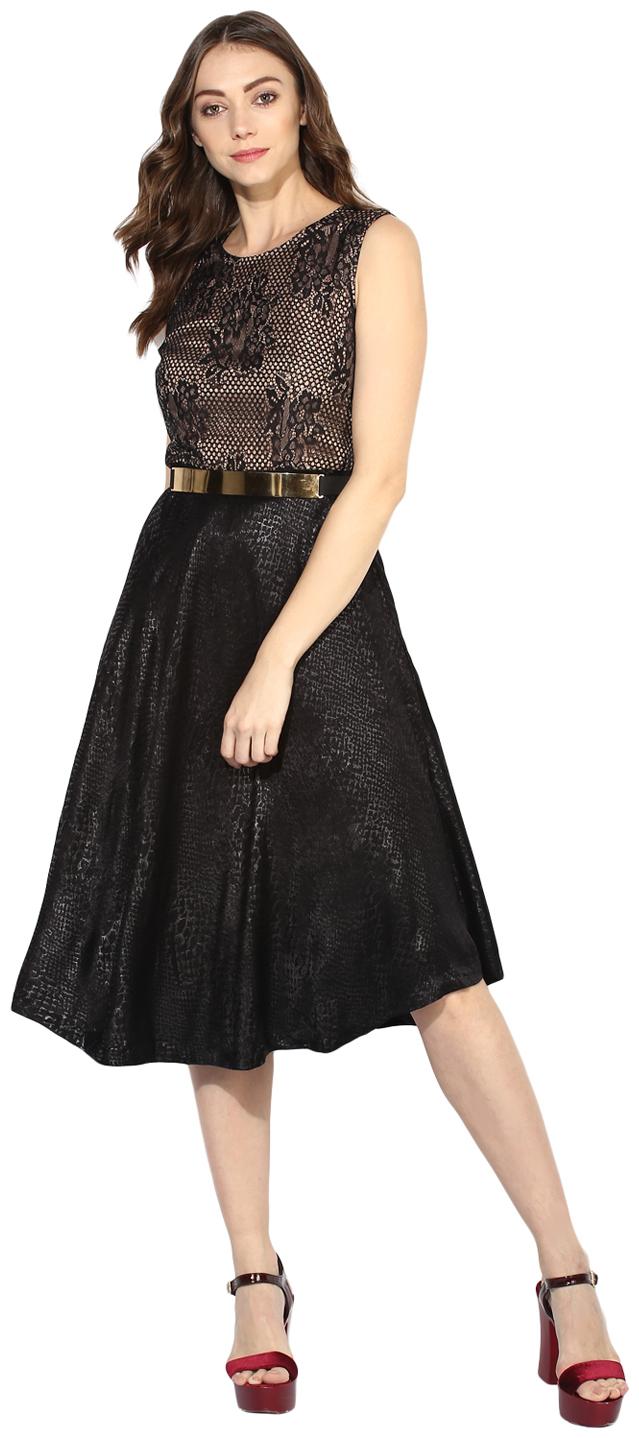 

Soie Black Embroidered Fit flare dress
