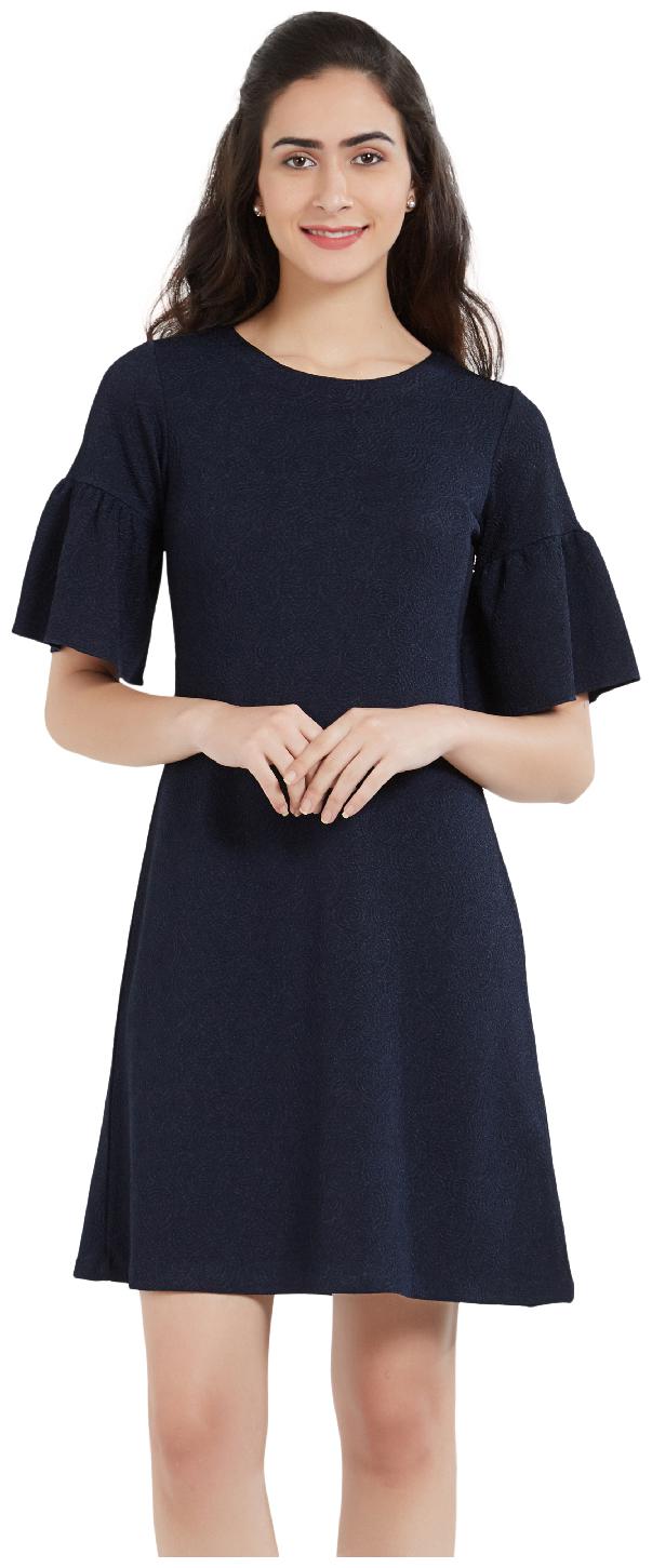 

Soie Blue Printed A-line dress