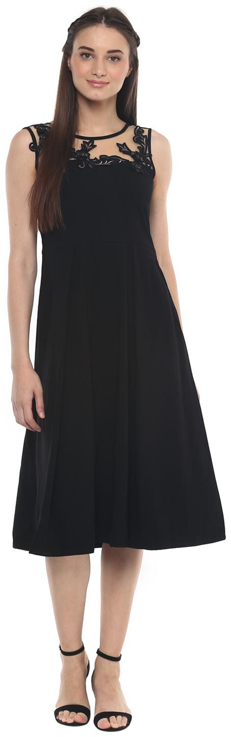 

Soie Black Embroidered A-line dress