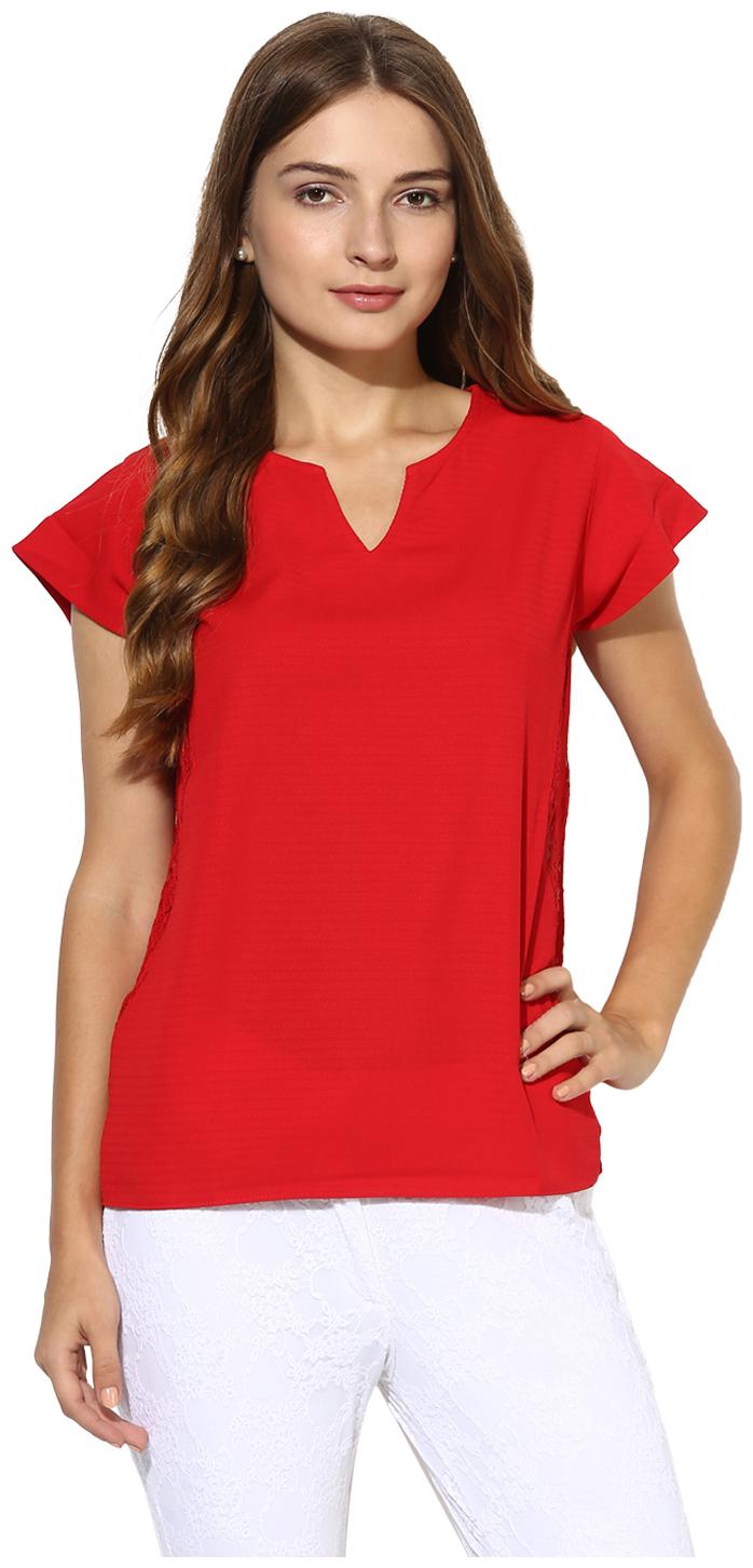 

Soie Women s Red Lacy Back Top