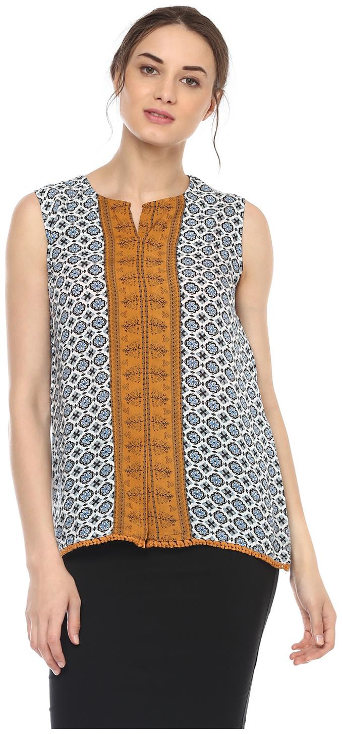 

Soie Women s Sleeveless Printed Top With Center Front Opening