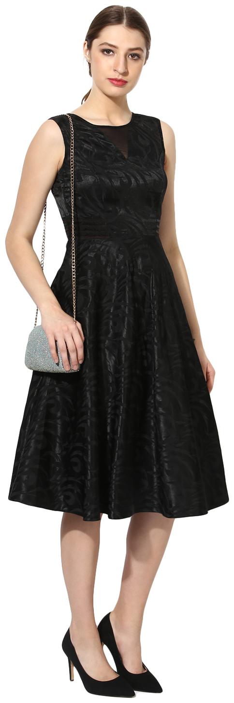 

Soie Black Printed Fit flare dress