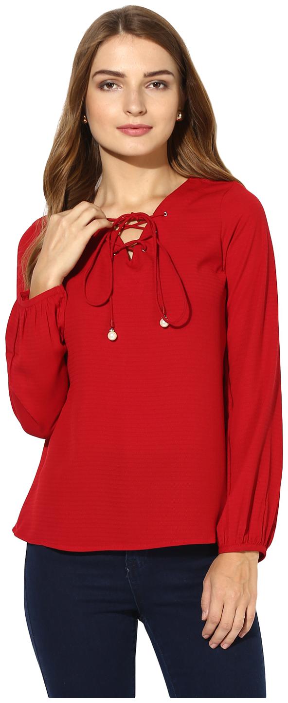 

Soie Women s Maroon Tie Up With Pearl Ball