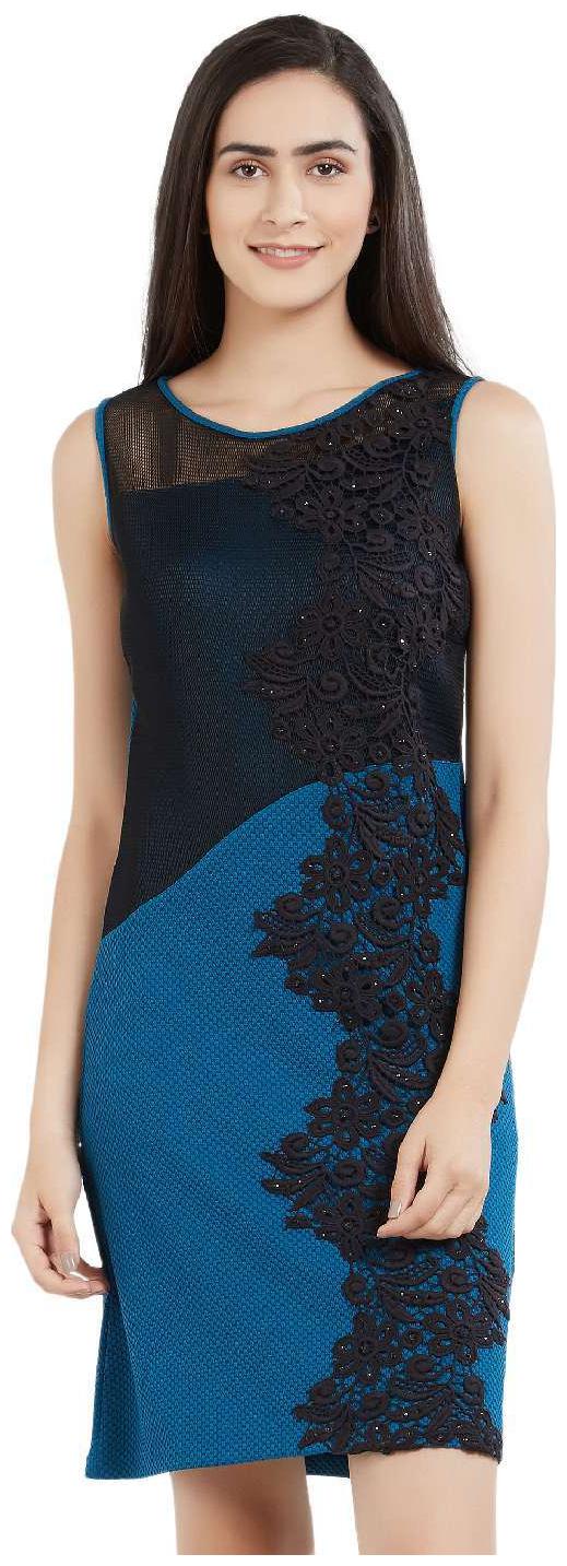 

Soie Blue Printed A-line dress