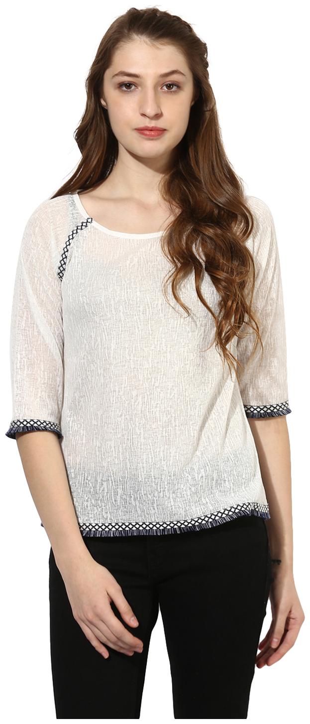 

Soie Women s Self Design Round NeckTop