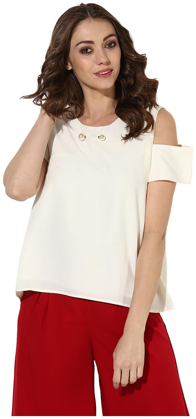 

Soie Women s Off White Cold Shoulder With Metal Detailing Top