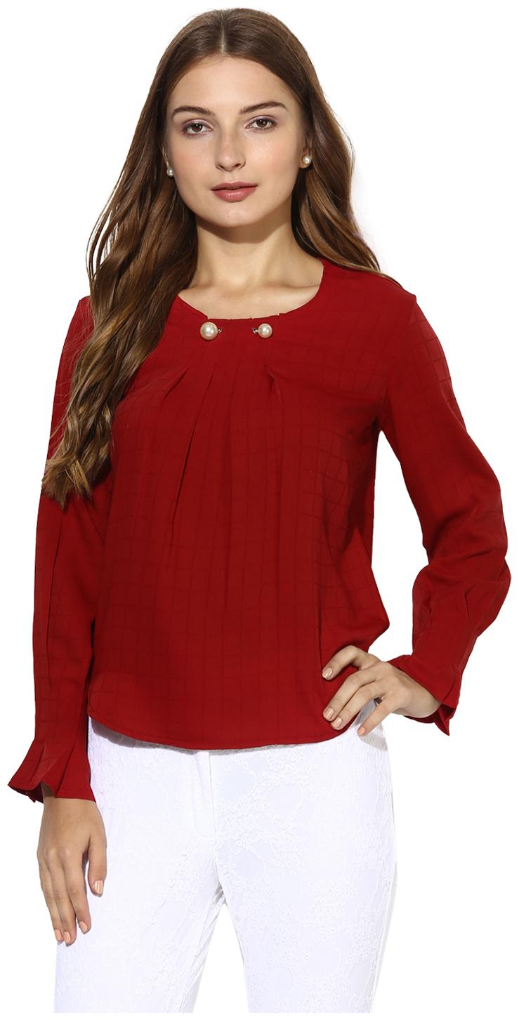 

Soie Women s Maroon Pleated Cuff Top