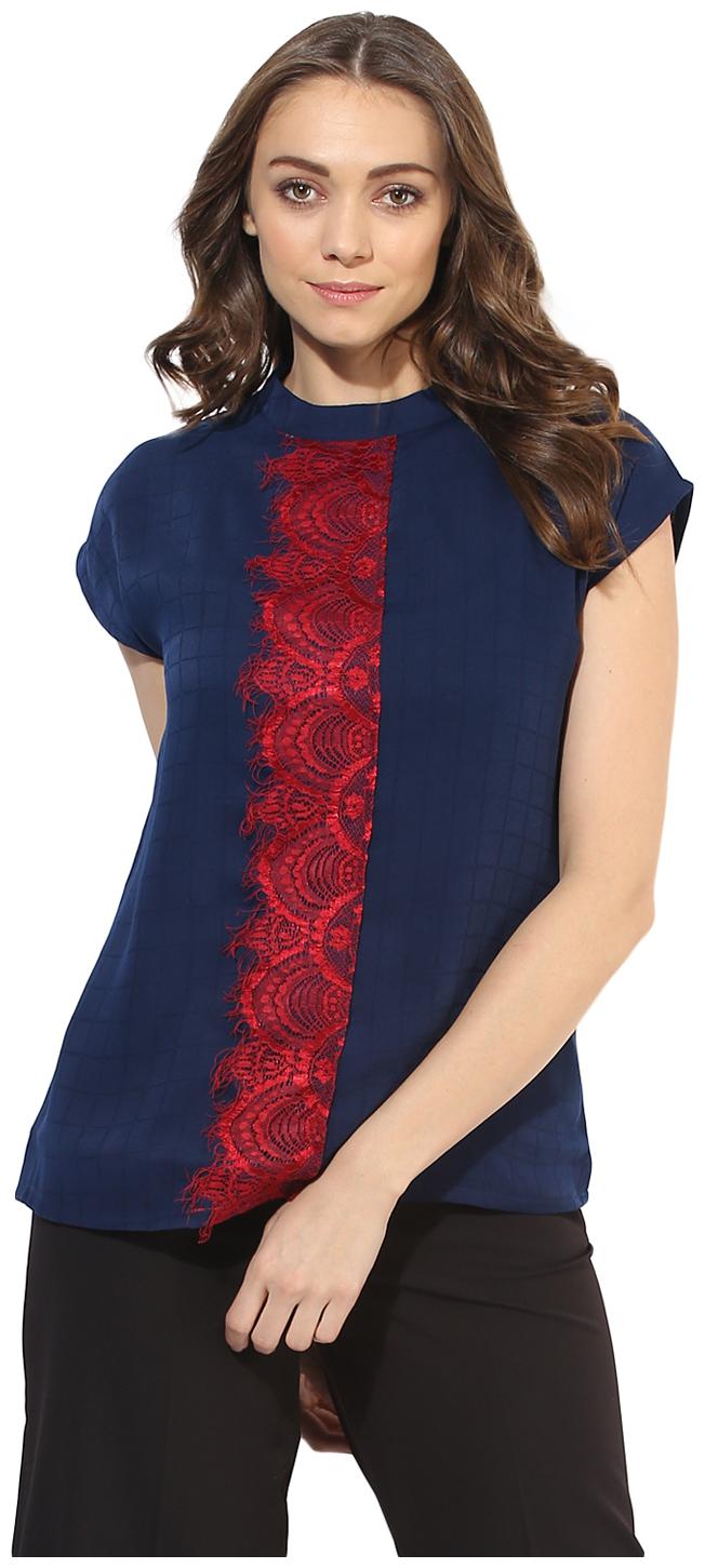 

Soie Women s Navy Blue Front Scalpe Top