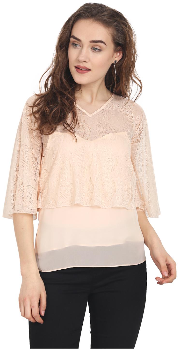 

Soie Women s Light Peach Polyester Top