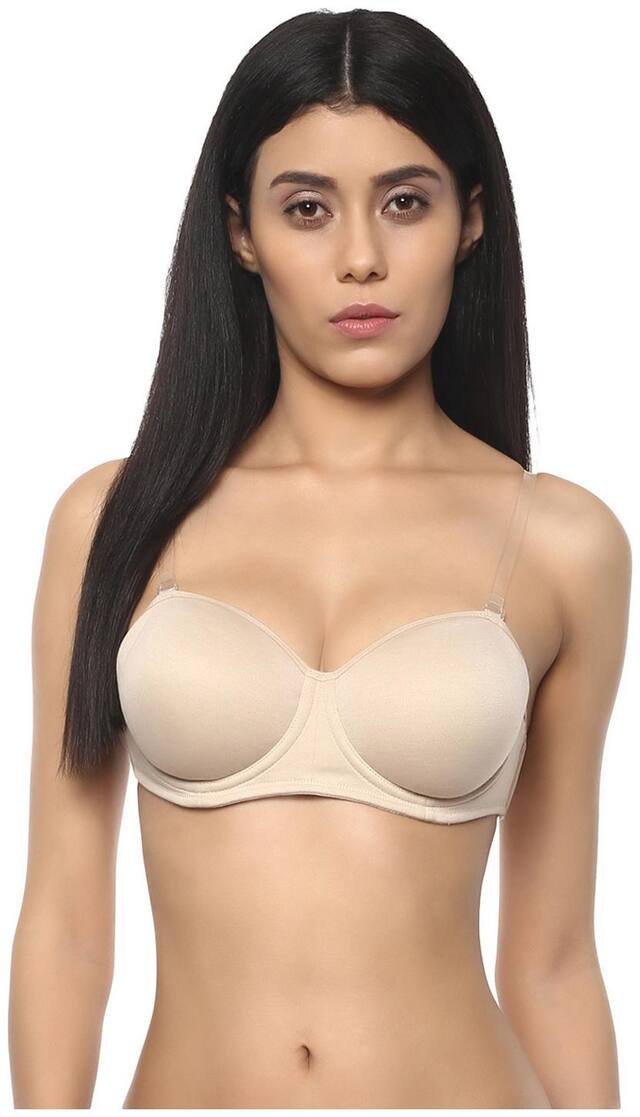 Soie Women's Beige Poly Viscose Solid Strapless Bra
