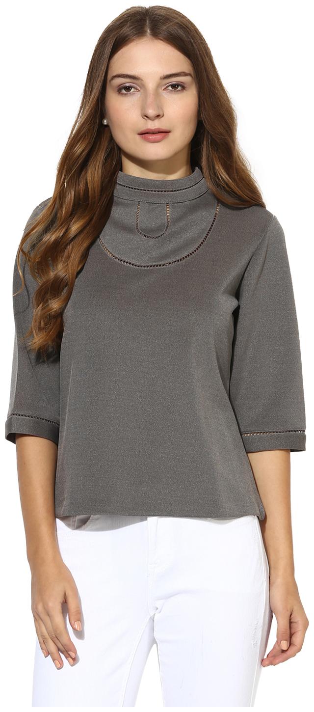 

Soie Women s Grey Lacy Short Top