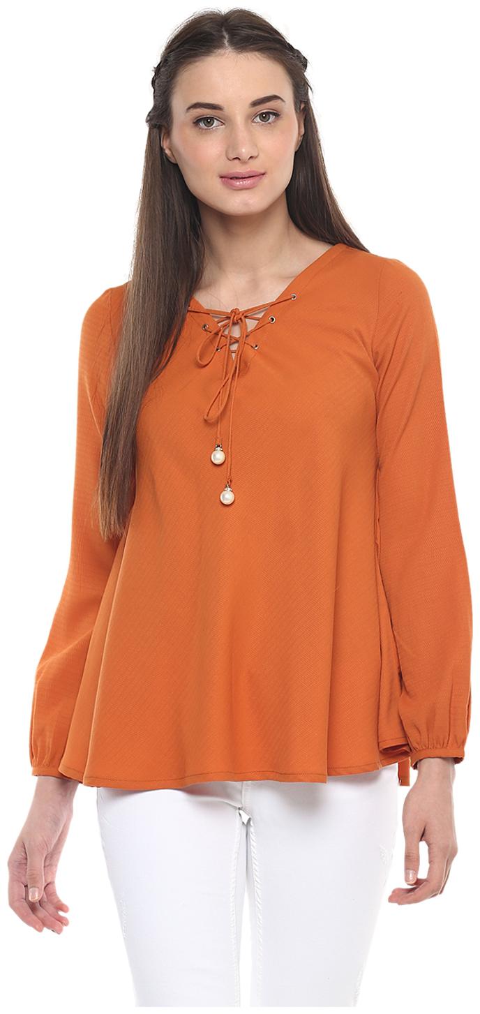 

Soie Women Solid Regular top - Orange