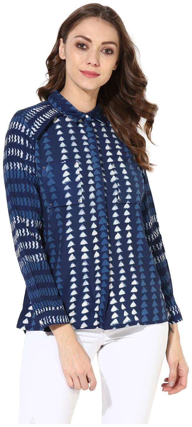 

Soie Women s Blue Printed Shirt