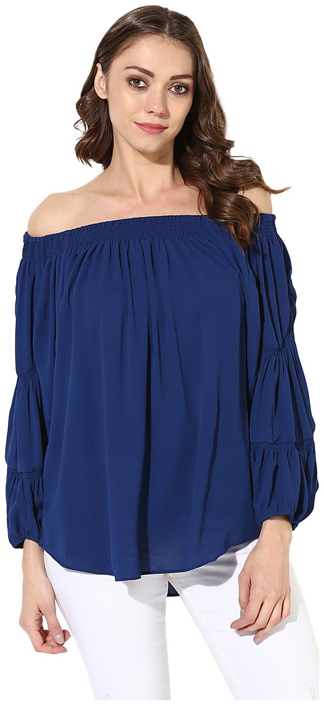 

Soie Women s Navy Blue Butterfly Wing Sleeves Top