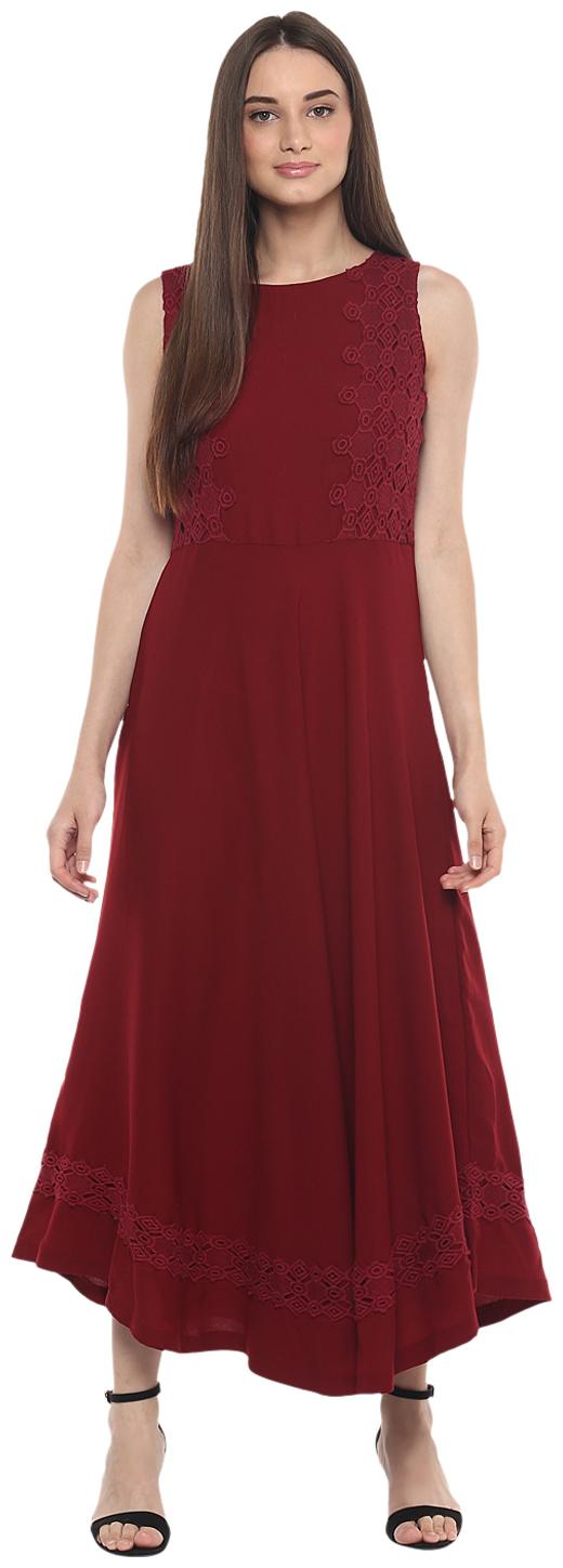 

Soie Maroon Solid A-line dress