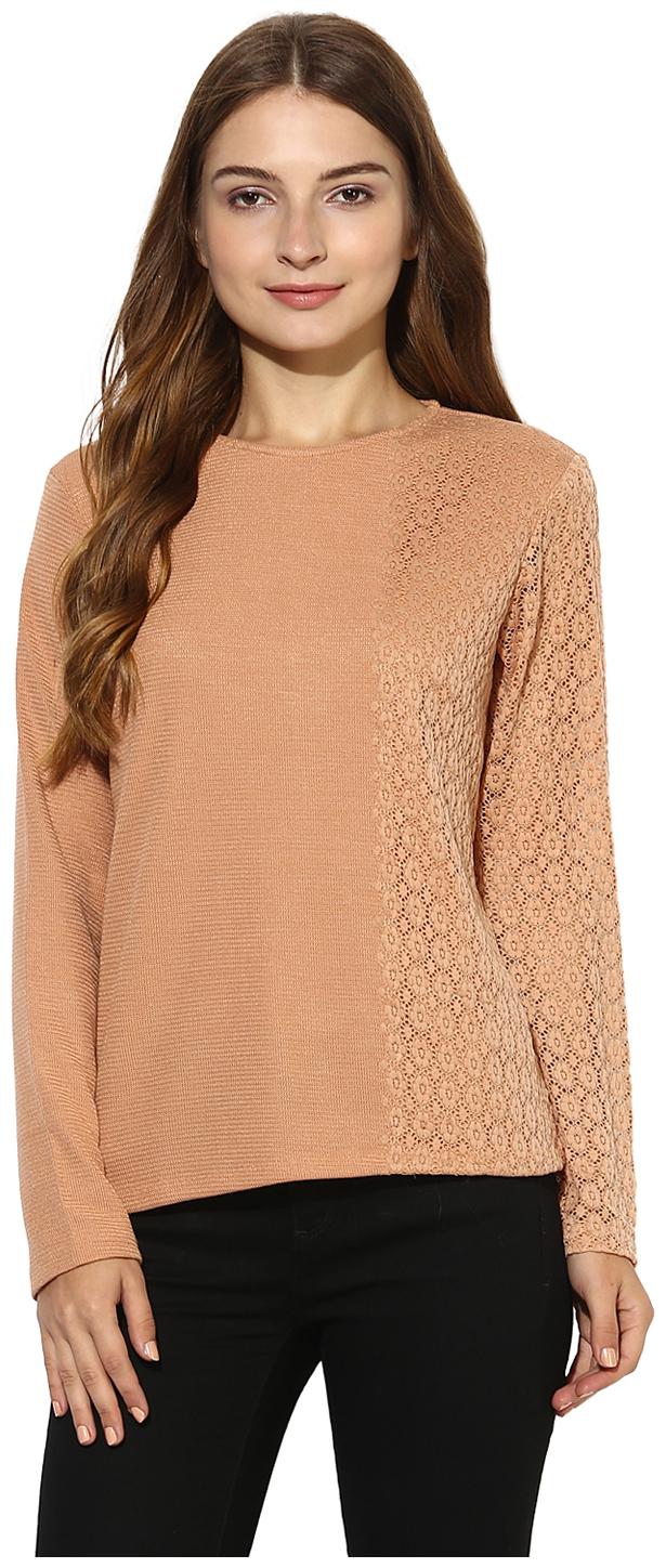 

Soie Women s Cream One Side Lace Short Top