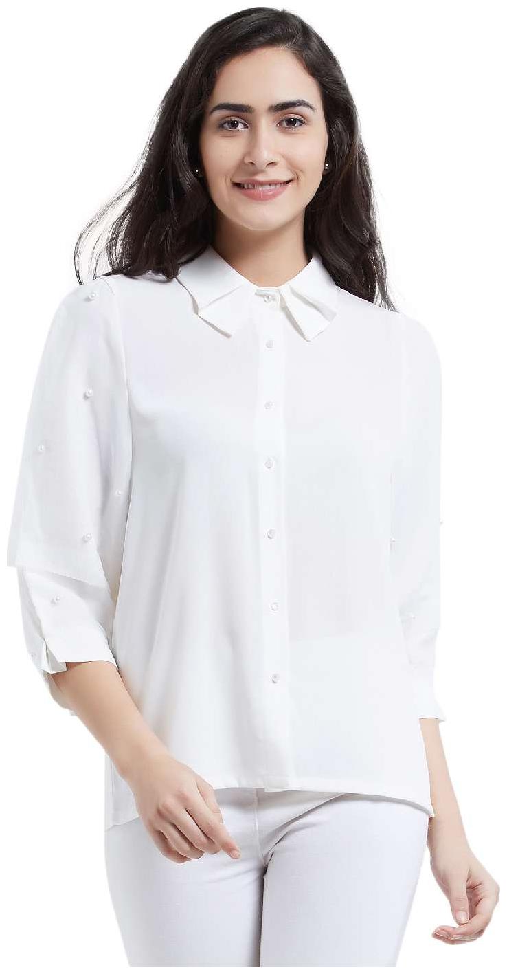 

SOIE Women s Solid Shirt CollarTop