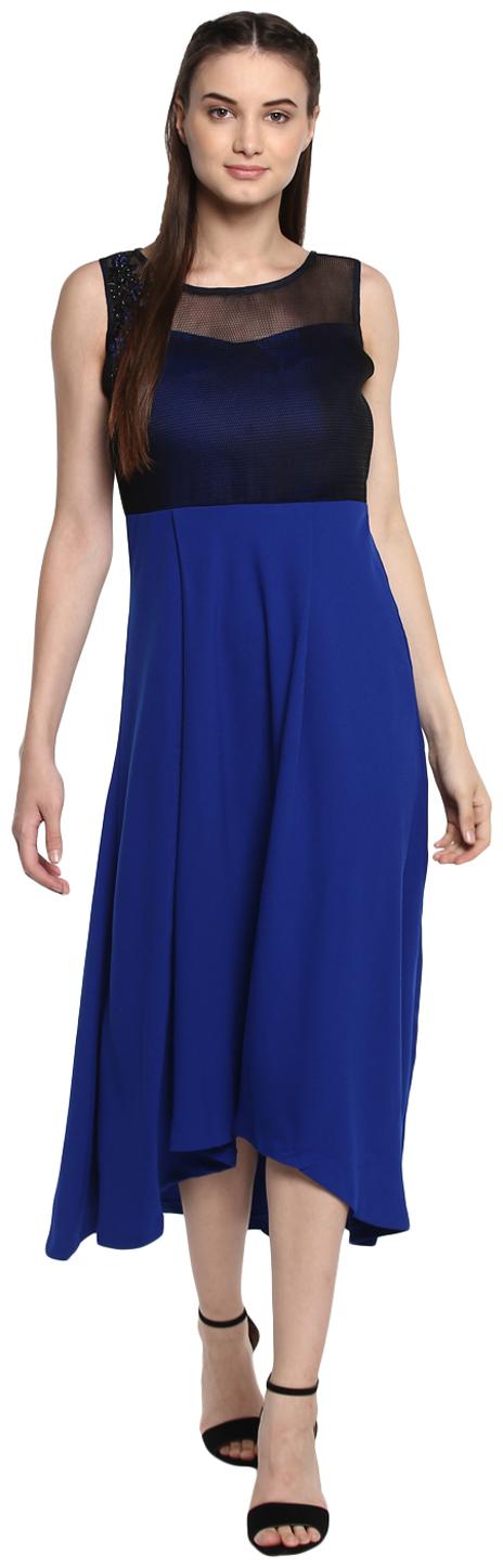 

Soie Blue Embroidered A-line dress