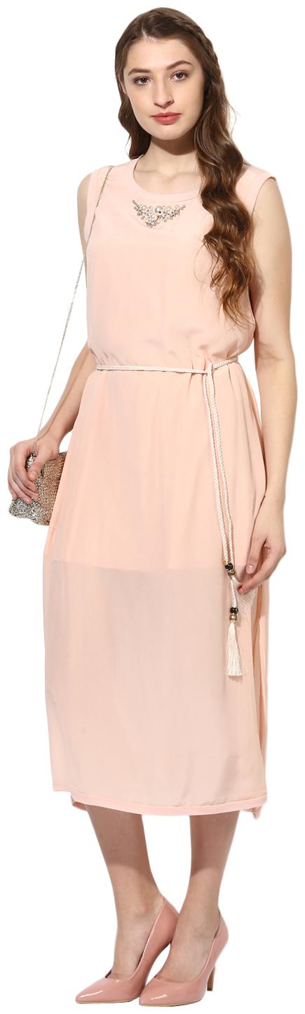 

Soie Beige Printed A-line dress