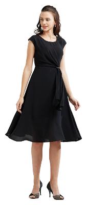 

Soie Black Printed A-line dress