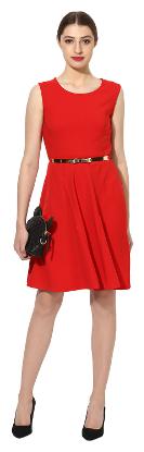 

Soie Red Solid A-line dress
