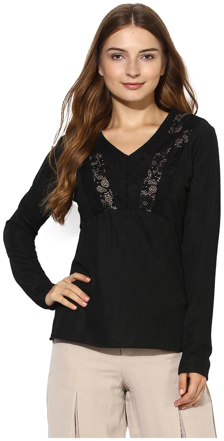 

Soie Women s Black Lace Yoke Shimmer Top