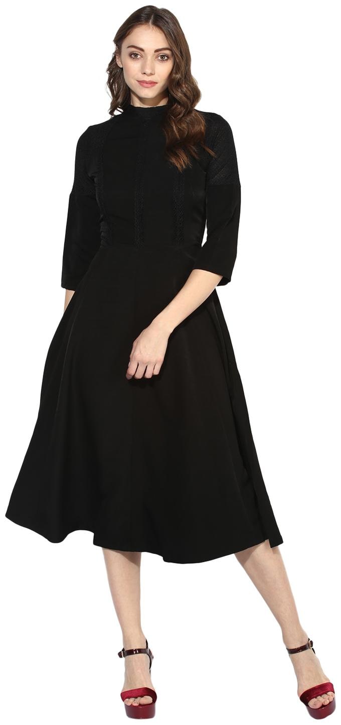 

Soie Black Solid Fit flare dress