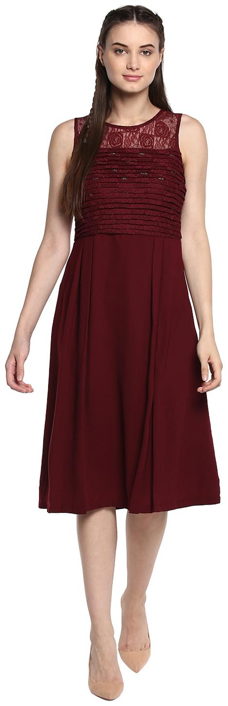 

Soie Maroon Solid A-line dress