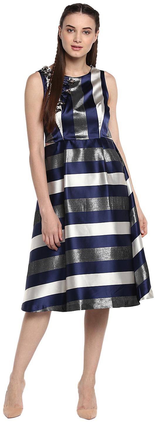 

Soie Blue Embroidered A-line dress