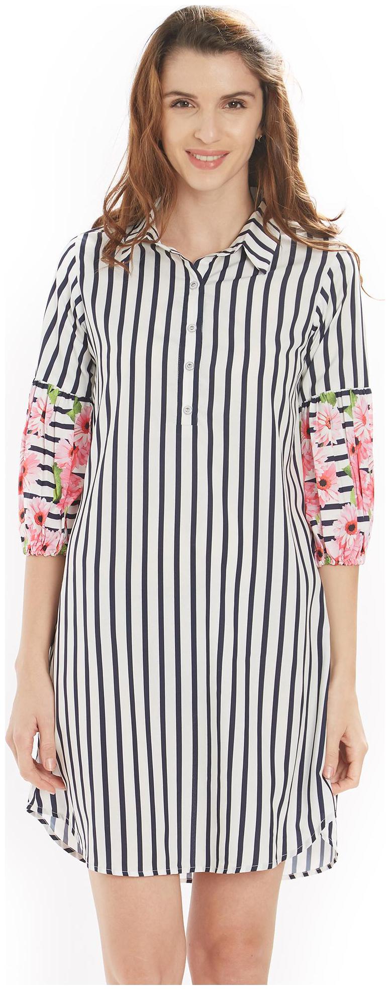

Soie Blue Striped A-line dress