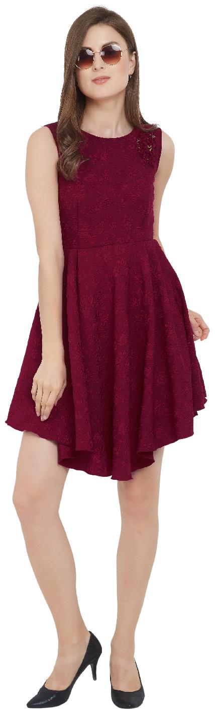 

Soie Maroon Self design Fit flare dress