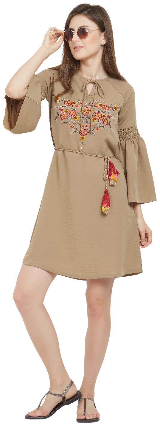 

Soie Beige Solid Sheath dress