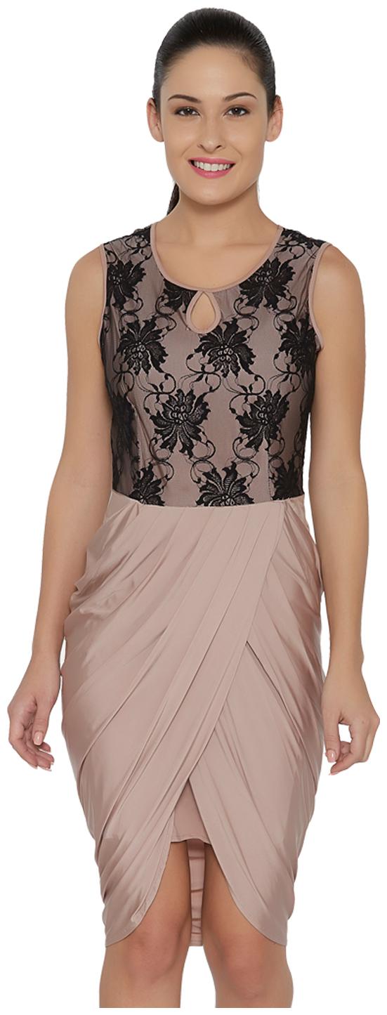 

Soie Beige Embroidered A-line dress