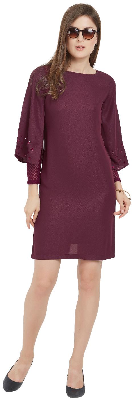 

Soie Maroon Solid A-line dress