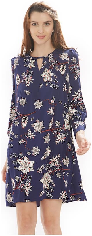 Soie Blue Printed A-line dress