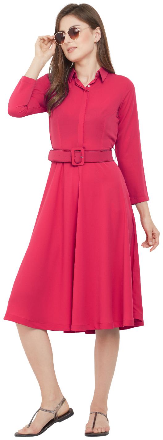 

Soie Pink Solid Fit flare dress