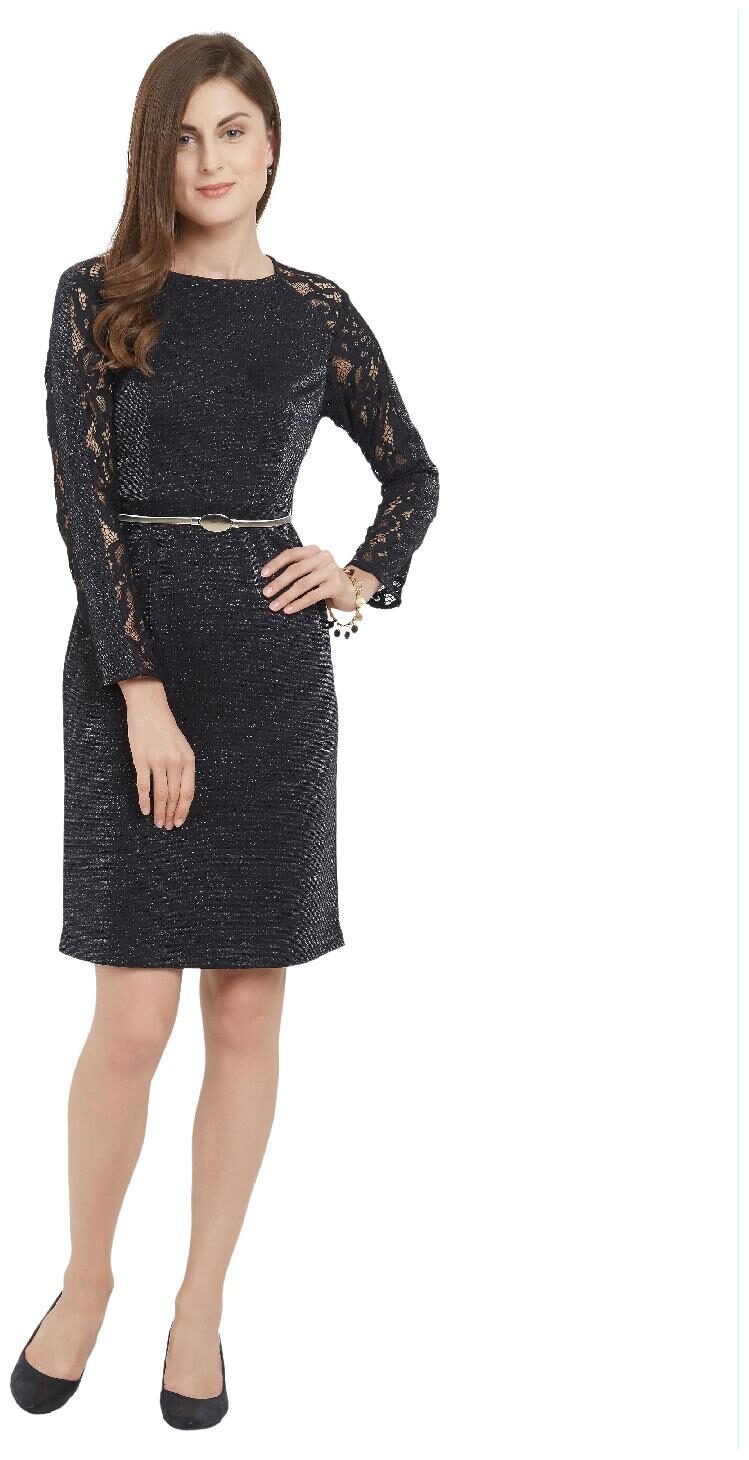 

Soie Black Solid Sheath dress