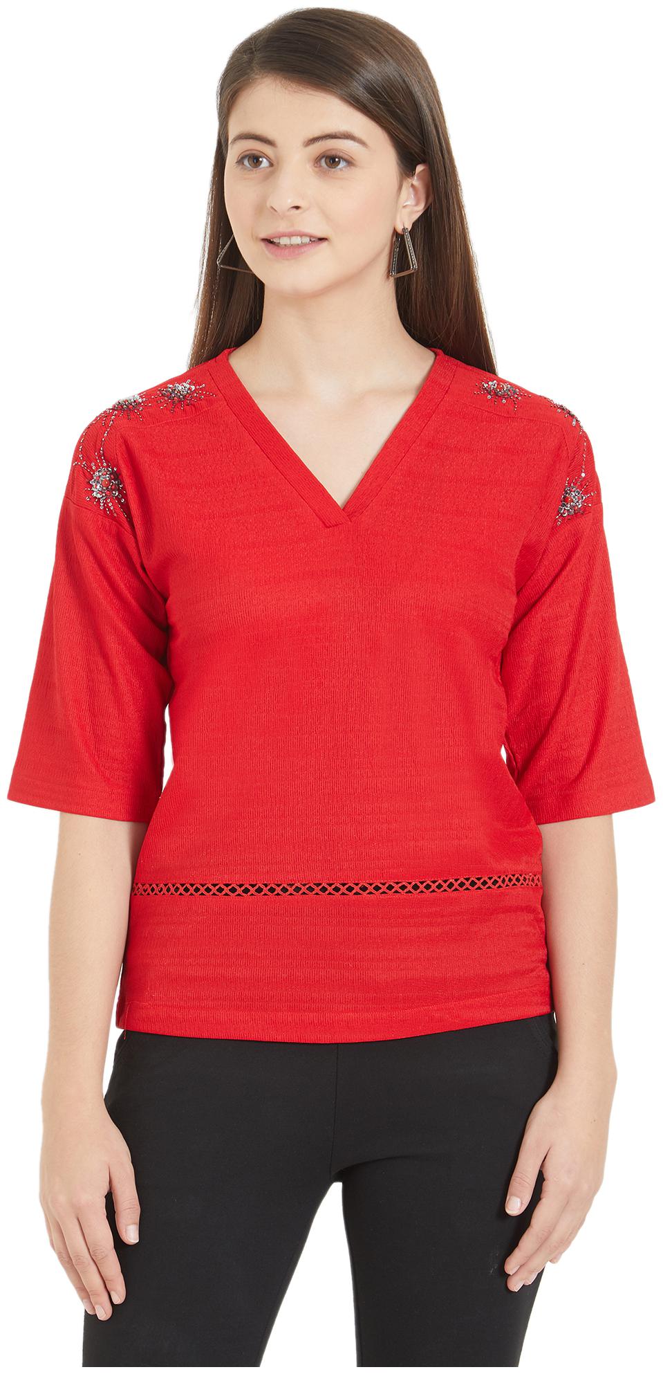 

Soie Women Self design Regular top - Red