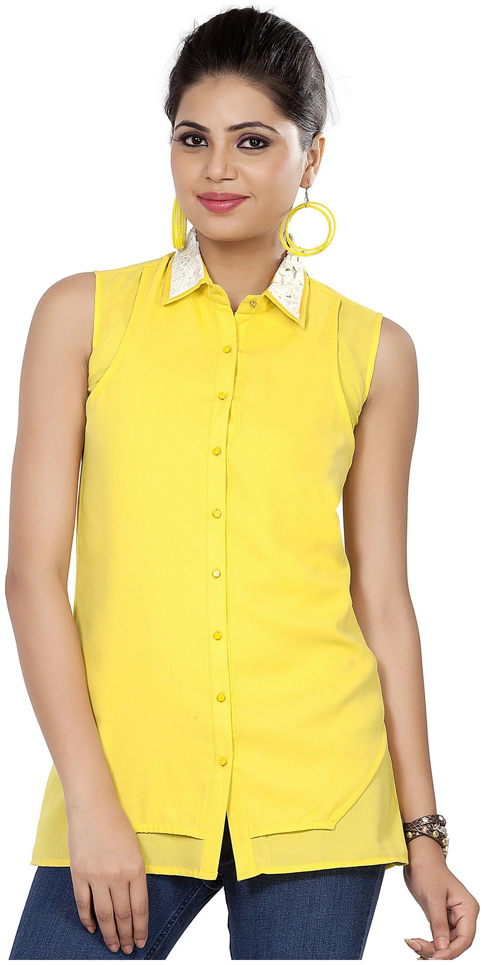 

Soie Women Yellow Solid Regular Fit Shirt