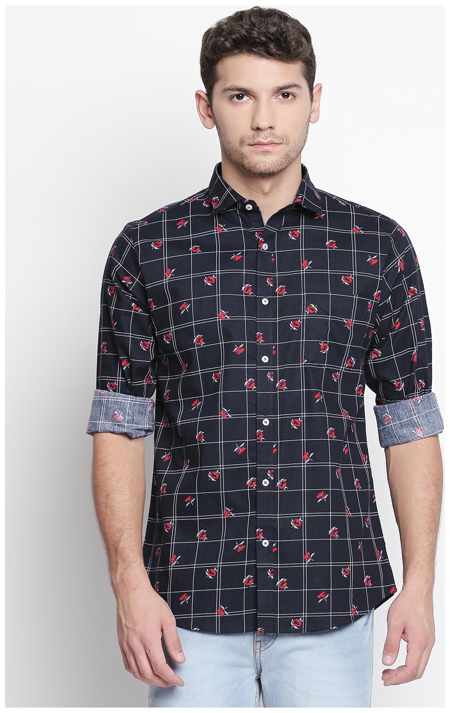 

SOLEMIO Men Blue Printed Regular Fit Casual Shirt