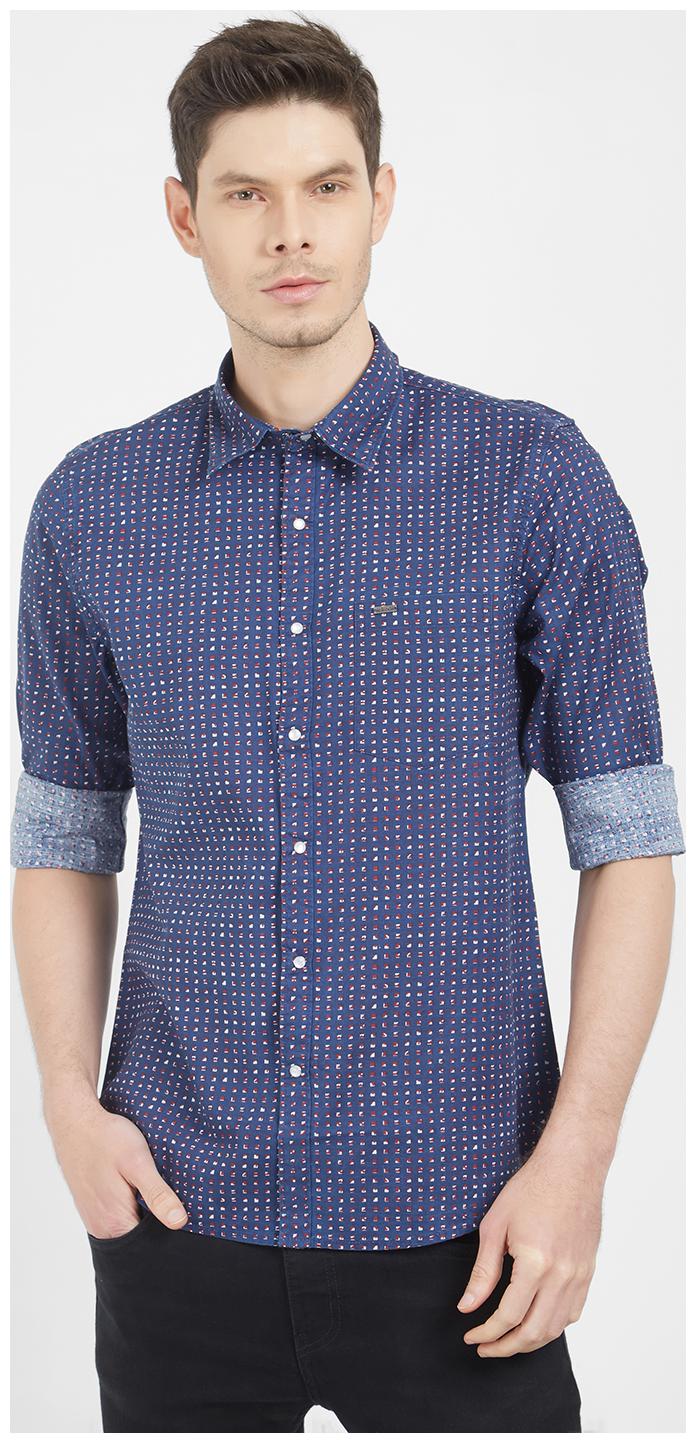 

SOLEMIO Men Blue Printed Regular Fit Casual Shirt