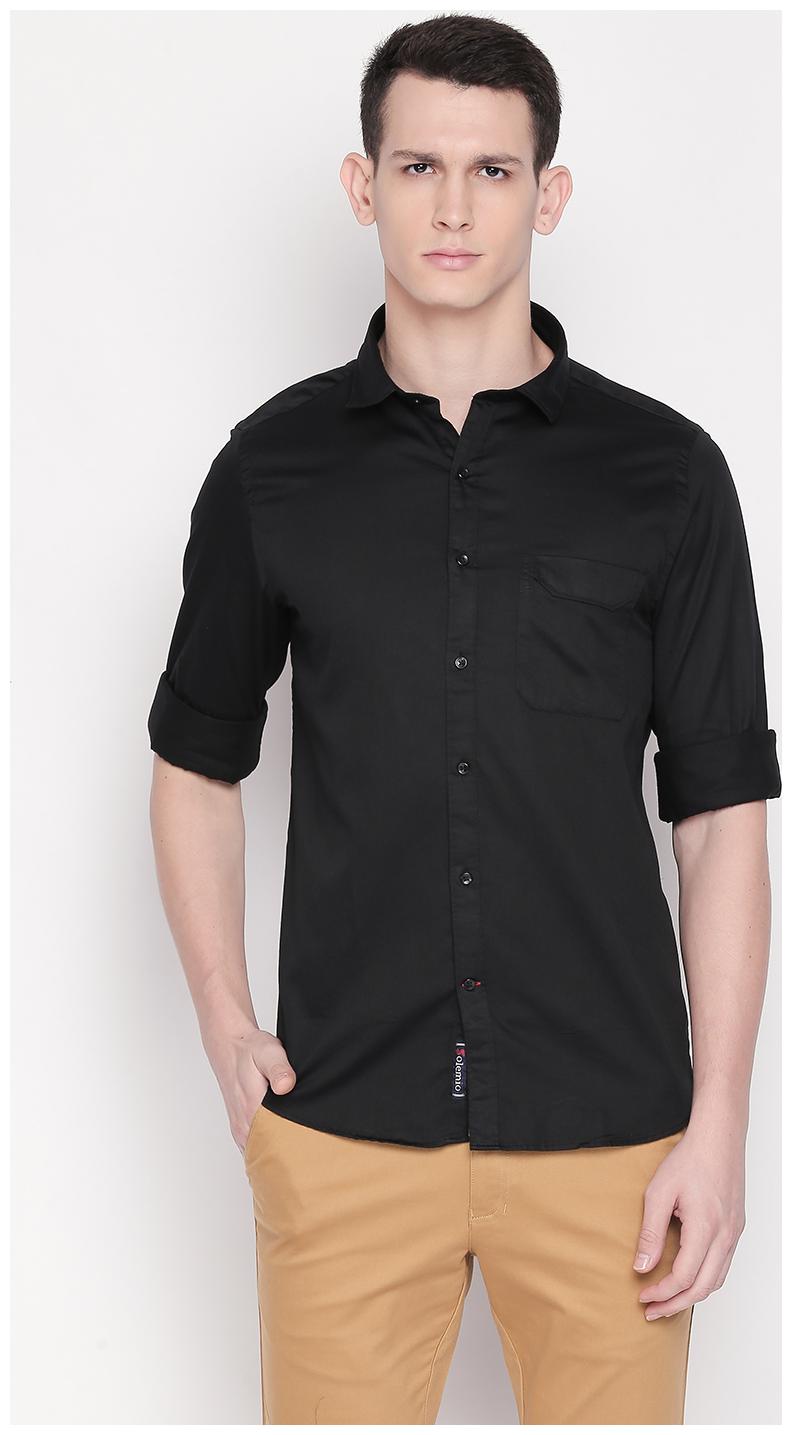 

SOLEMIO Men Black Solid Regular Fit Casual Shirt
