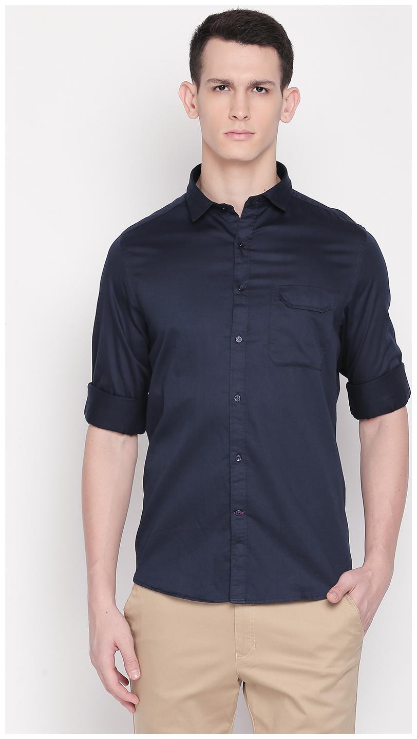 

SOLEMIO Men Blue Solid Regular Fit Casual Shirt
