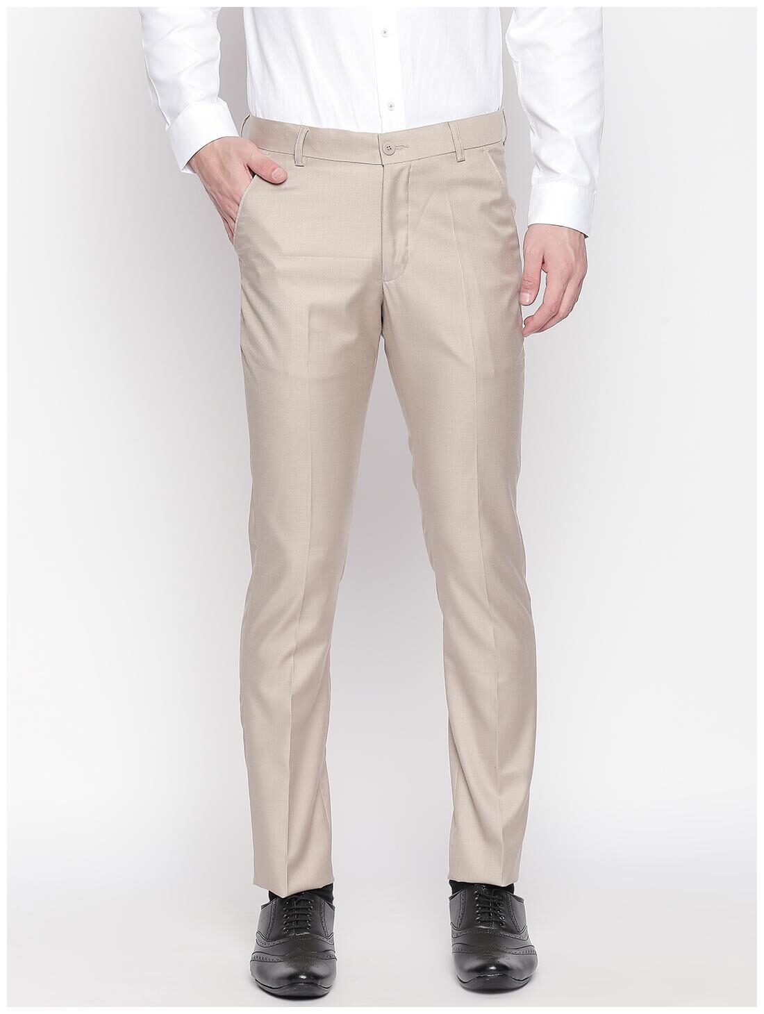 

Solemio Men Solid Regular Fit Formal Trouser - Beige