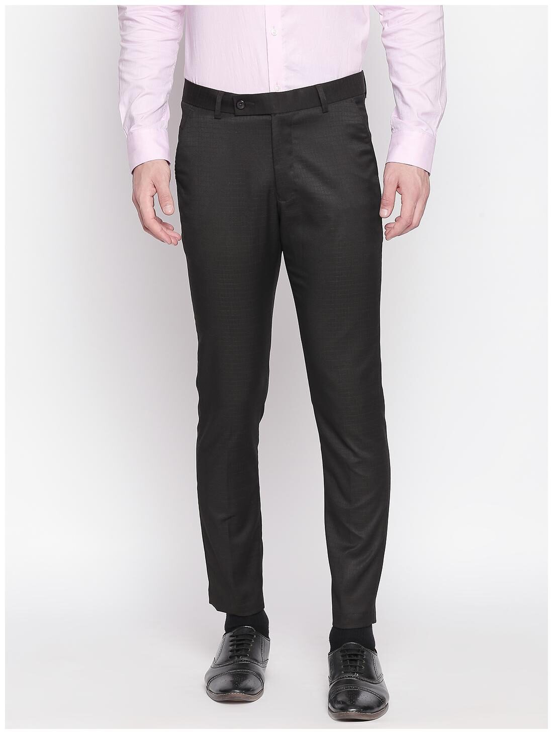 

Solemio Men Checked Slim Fit Formal Trouser - Black